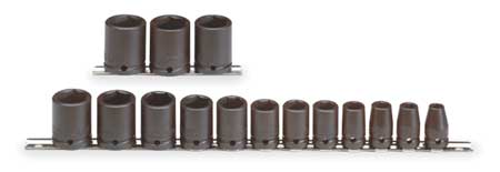 Proto 1/2" Drive Impact Socket Set SAE 15 Pieces 3/8 in to 1 1/4 in , Black Oxide J74104