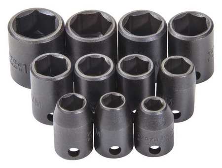 Proto 3/8" Drive Impact Socket Set Metric 11 Pieces 7 to 17 mm , Black Oxide J72202