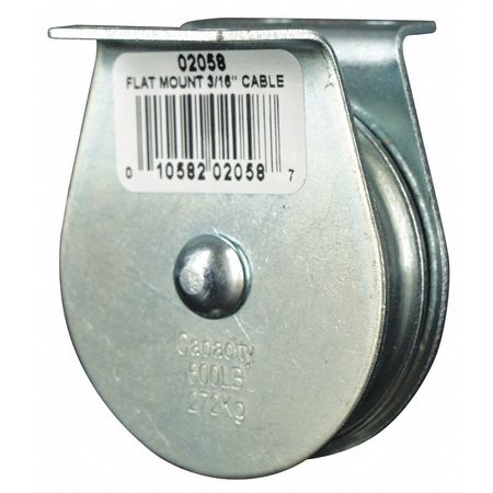 ZORO SELECT Pulley Block, Wire Rope, 3/16 in Max Cable Size, 600 lb Max Load, Zinc Plated 4JX69