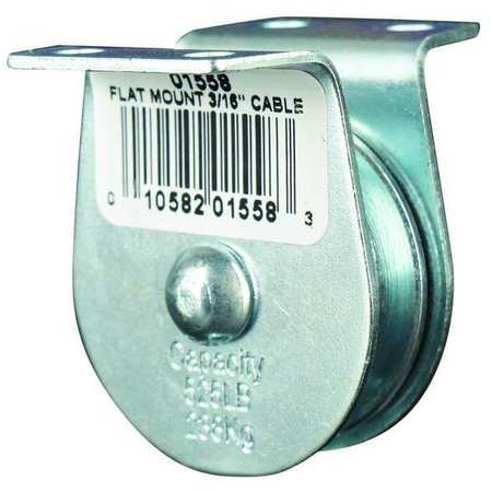 Zoro Select Pulley Block, Wire Rope, 3/16 in Max Cable Size, 525 lb Max Load, Zinc Plated 4JX65