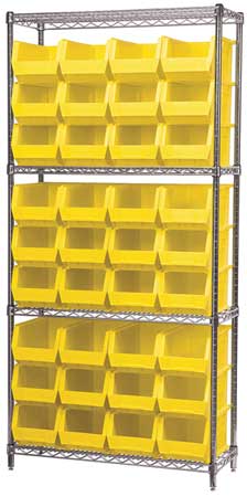AKRO-MILS Steel Wire Bin Shelving, 36 in W x 74 in H x 14 in D, 4 Shelves, Silver/Yellow AWS143630240Y