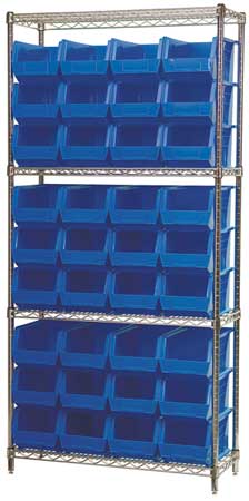 AKRO-MILS Steel Wire Bin Shelving, 36 in W x 74 in H x 14 in D, 4 Shelves, Silver/Blue AWS143630240B