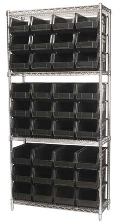 AKRO-MILS Steel Wire Bin Shelving, 36 in W x 74 in H x 14 in D, 4 Shelves, Silver/Black AWS143630240K