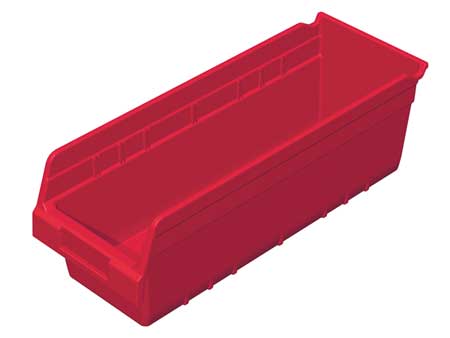Akro-Mils 35 lb Shelf Storage Bin, Plastic, 6 5/8 in W, 6 in H, Red, 17 7/8 in L 30098RED