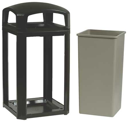 RUBBERMAID COMMERCIAL 50 gal Square Trash Can, Black, 26 in Dia, Open Top, polycarbonate FG397500BLA