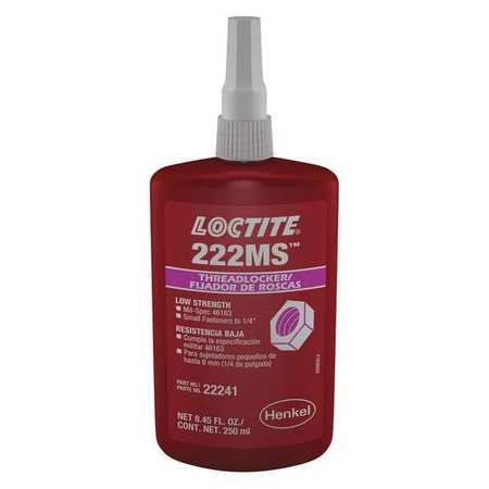 Loctite Threadlocker, LOCTITE 222MS, Purple, Low Strength, Liquid, 250 mL Bottle 135335