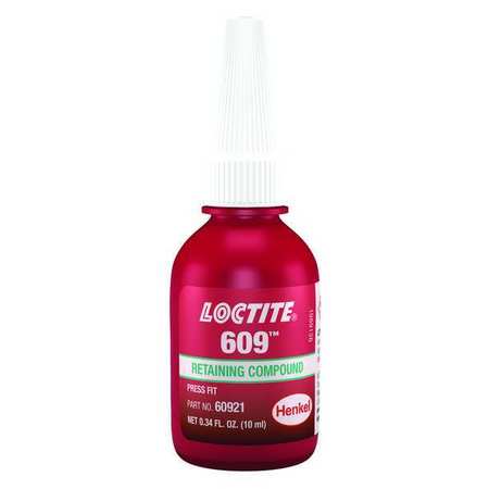 Loctite Retaining Compound 609, .34 fl oz, 10 ml, Bottle, Green 135511