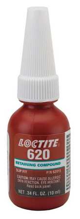 Loctite Retaining Compound, 620 Series, Green, Liquid, High-Temperature Resistant, 10 mL Bottle 234772