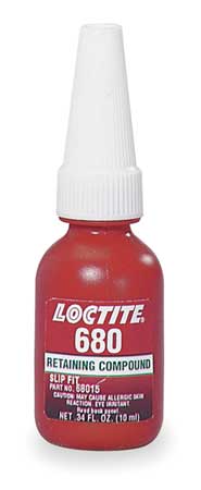 Loctite Retaining Compound, 680 Series, Green, Liquid, High Strength, 10 mL Bottle 1835205