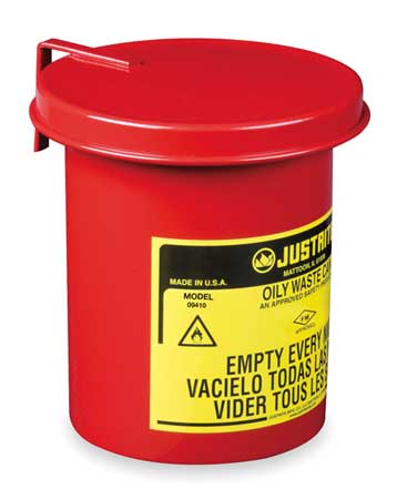 JUSTRITE Countertop Oily Waste Can, 1/2 Gal., Steel 09410