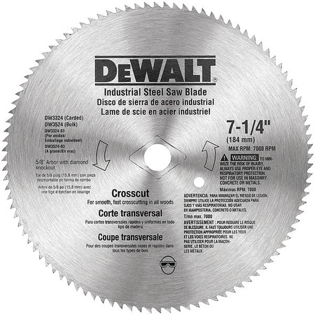 Dewalt 7-1/4In, 100-Teeth Circular Saw Blade, Steel DW3324