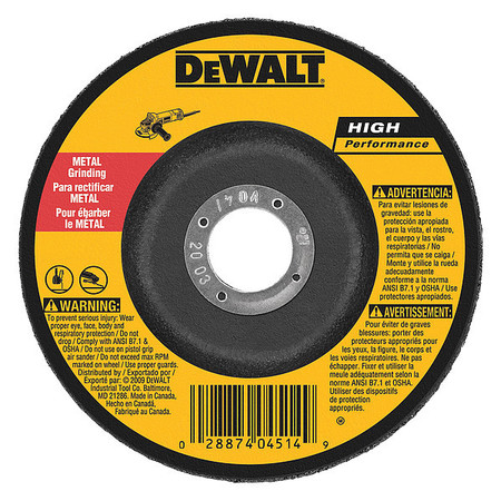 Dewalt 5" x 1/4" x 7/8" High Performance Metal Grinding Wheel DW4619