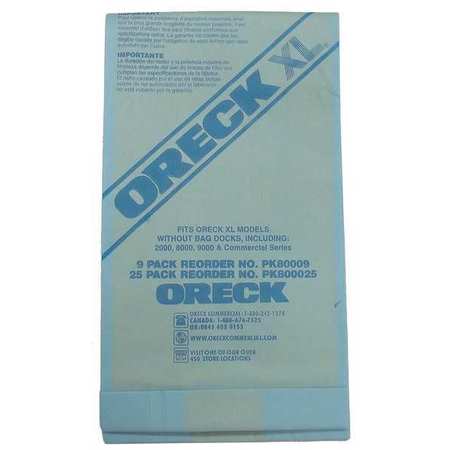 Oreck Vacuum Bag, Fits Oreck Vacuum U2000RHB Vacuum Models, Dry, Paper, Std, 25 Pack PK800025