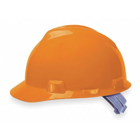 Msa Safety V-Gard Front Brim Hard Hat, Slotted, Cap Style, Type 1, Class E, Staz-On Pinlock Suspension, Orange 463945