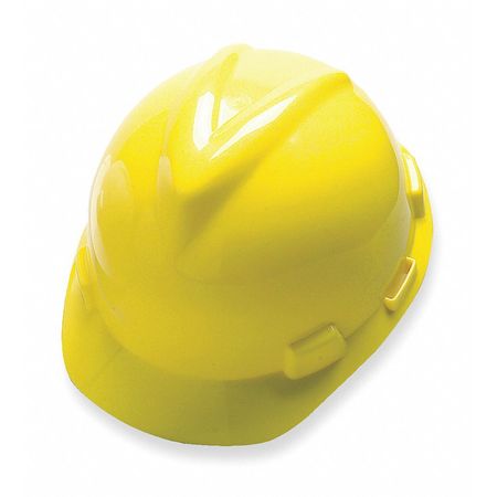 MSA SAFETY Front Brim Hard Hat, Type 1, Class E, Ratchet (4-Point), Yellow 477484