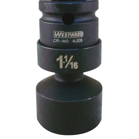 WESTWARD 1/2 in Drive Impact Socket 1 1/16 in Size 6 pt Standard Depth, Black Oxide 4LXD6