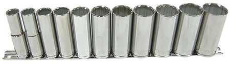 WESTWARD 1/2" Drive Socket Set SAE 11 Pieces 9/16 in to 1 1/8 in , Chrome 4LXC7