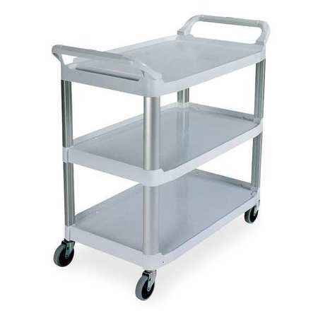 RUBBERMAID COMMERCIAL Plastic Dual-Handle Utility Cart with Lipped Plastic Shelves, (2) Raised, 3 Shelves, 300 lb FG409100GRAY