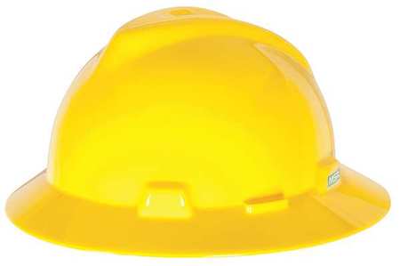 MSA SAFETY Full Brim Hard Hat, Type 1, Class E, Ratchet (4-Point), Yellow 475366