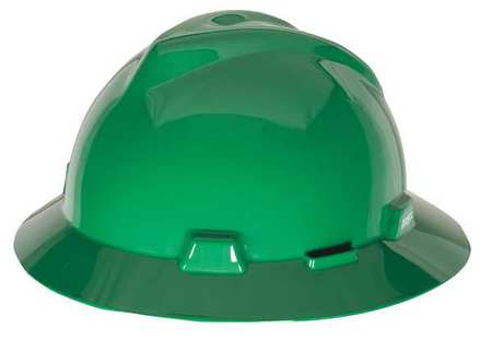 MSA SAFETY Full Brim Hard Hat, Type 1, Class E, Ratchet (4-Point), Green 475370