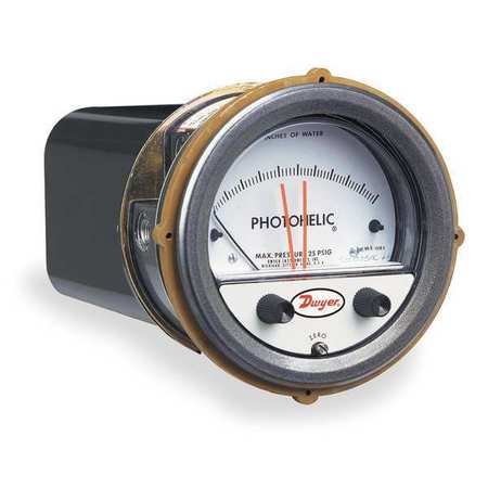 DWYER INSTRUMENTS Pressure Gauge, 0 to 2 In H2O A3002AV