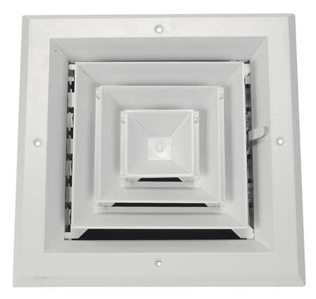 Zoro Select 8 in Square 4-Way Multilouver Ceiling Diffuser, White 4MJJ6