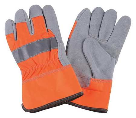 CONDOR Leather Palm Gloves, Hi-Vis Orange, L, PR 4NHE3