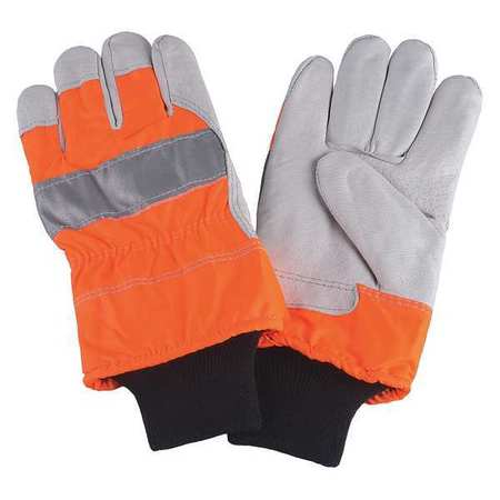 CONDOR Leather Palm Gloves, High Visibility Orange, M, PR 4NHE6