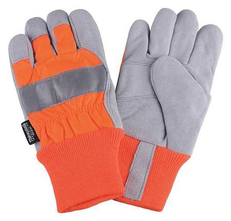 CONDOR Leather Palm Gloves, Hi-Vis Orange, XL, PR 4NHF7