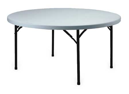 Zoro Select Round Folding Table, 60" dia. W, 30" H, Blow Molded Polypropylene Top, White 4NHN3