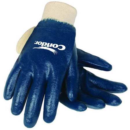 Condor Nitrile Coated Gloves, Full Coverage, Natural/Blue, L, PR 4NMT8
