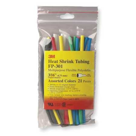 3M Shrink Tubing, 0.375in ID, Colors, 6in, PK14 FP301-3/8-6"-ASSORTED-10-14 PC PKS