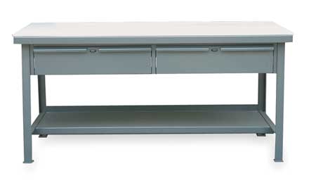 STRONG HOLD Industrial Shop Table with Drawers, Polyethylene, 48" W, 34" Height, 5500 lb., Straight T4830-2DB-UHMW