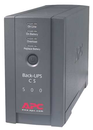 Apc UPS System, 500VA, 6 Outlets, Tower, Out: 120V AC , In:120V AC BK500BLK