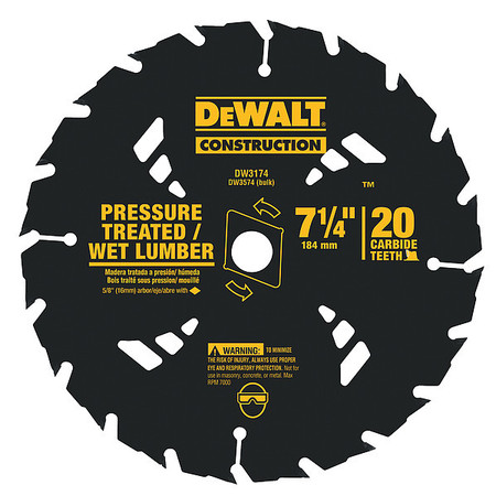 Dewalt 7-1/4" 20T Carbide Pressure Treated/Wet Lumber Circular Saw Blade DW3174