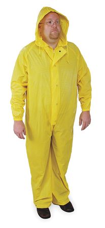 CONDOR Coverall Rainsuit w/Hood, Yellow, 4XL 4PCF6