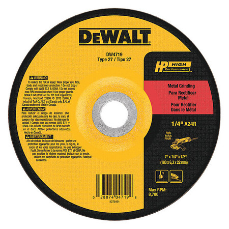 DEWALT 7" x 1/4" x 7/8" High Performance Metal Grinding Wheel DW4719