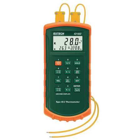 Extech Thermocouple Thermometer, 2 In, Type J, K 421502