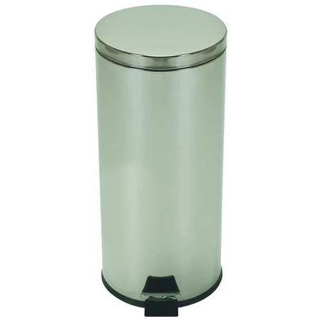 Zoro Select 8 gal Round Step Can, Silver, 11 3/4 in Dia, Step-On, Stainless Steel 4PGJ3
