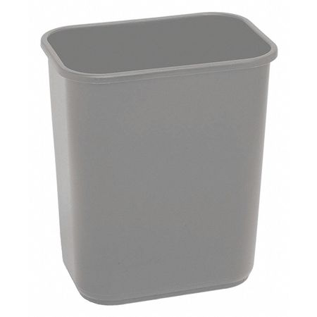 Zoro Select 7 gal Rectangular Wastebasket, Gray, 14 1/2 in Dia, None, Plastic 4PGN7