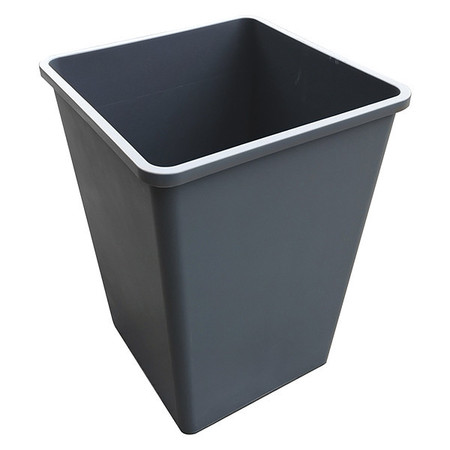 Zoro Select 35 gal Square Trash Can, Gray, 19 1/2 in Dia, None, Plastic 4PGT5