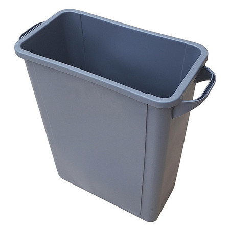 Zoro Select 16 gal Rectangular Trash Can, Gray, 24 11/16 in Dia, None, Plastic 4PGU6