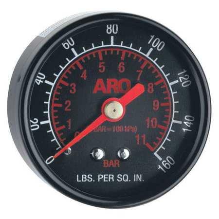 ARO Pressure Gauge, 0 to 160 psi, 1/8 in MNPT, Plastic, Black 104500