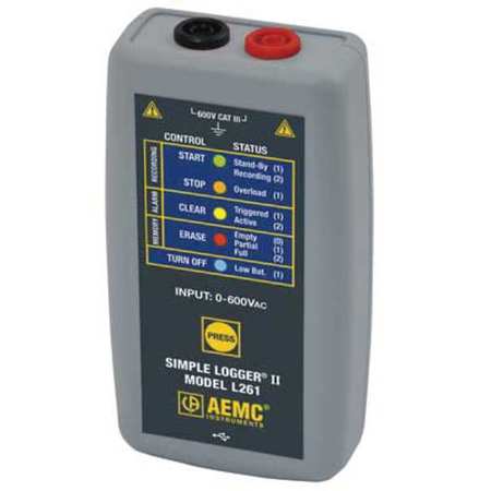 Aemc Instruments Voltage Data Logger, 0 to 600VAC/DC L261