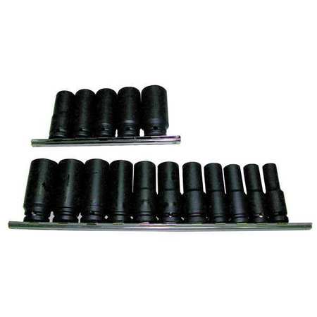 Westward Impact Socket Set, 1/2 in Drive Size, SAE, Black Oxide, 19-Piece 4PRC5