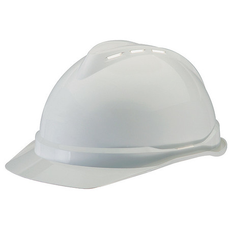 MSA SAFETY Front Brim Hard Hat, V-Gard 500, Vented, Type 1, Class C, Fas-Trac Ratchet Suspension, White 10034018