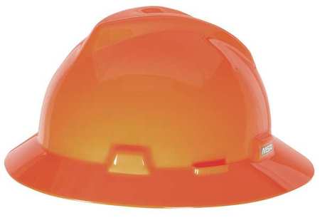 Msa Safety Full Brim Hard Hat, Type 1, Class E, Ratchet (4-Point), Orange 10021292
