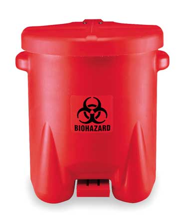 Eagle Mfg Biohazard Step On Waste Can, 14 Gallon Capacity, Polyethylene, Red, 18 in Width x 21 in Height 947BIO