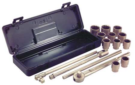 AMPCO SAFETY TOOLS 3/4" Drive Socket Set SAE 15 Pieces 1 5/16 in to 2 in , Beryllium Copper Alloy Plated W-291