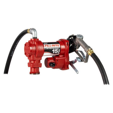 Fill-Rite Fuel Transfer Pump, 115V AC, 15 gpm Max. Flow Rate , 1/6 HP, Cast Iron, 1 in MNPT Inlet FR610H
